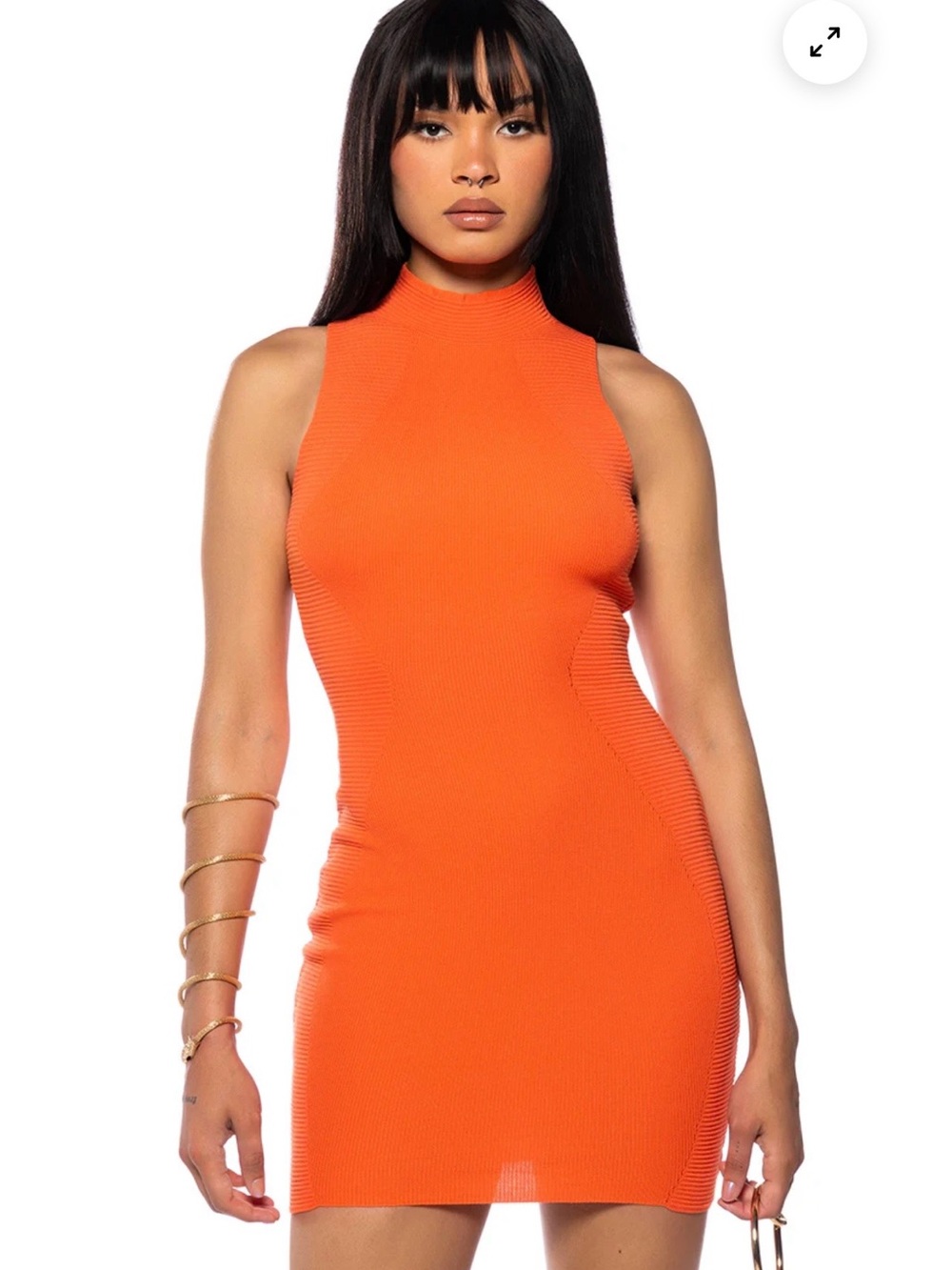 AKIRA Make Me Hot Orange Ribbed Knit Bodycon Mini Dress Mock Neck Size M NWOT - Picture 6 of 16